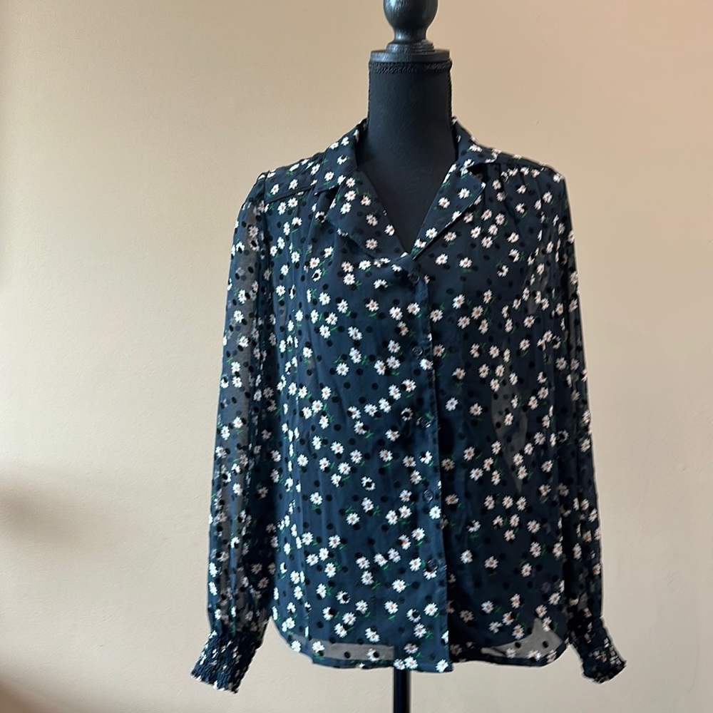Top shop, black longsleeved, ladies shirt, sheer fabric, size 6